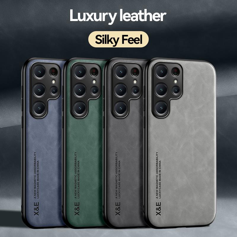 Luxury Leather Case For Samsung Galaxy S25 S24 S23 Ultra Cover With Metal Plate Support Car Hold For Samsung S25 S24 Plus