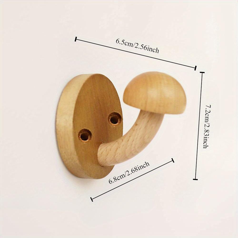 1set Wooden Mushroom Hooks, No Punch Solid Wood Mushroom Hanging Hooks, Coat Rack Behind Door Hooks for Entryway Kitchen Bathroom Cloakroom Door Hooks