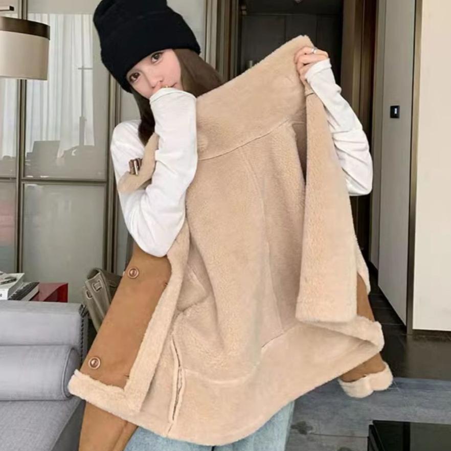 Short Jacket Women's Winter Fashion Fur Loose Stand-up Collar Thin Short Tops