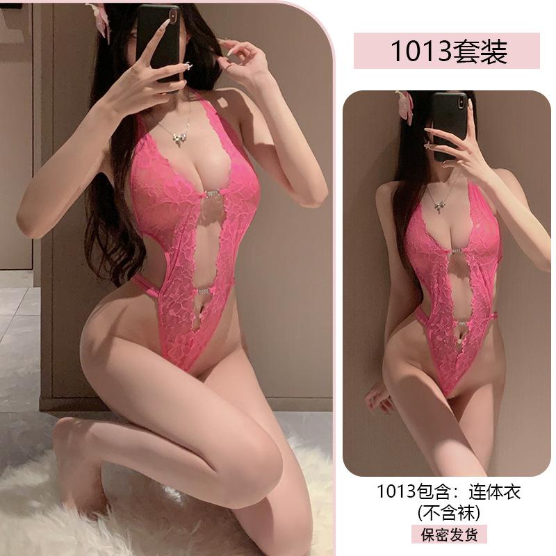 Erotic Underwear, Pure Desire Lace Seductive Jumpsuit, Feminine See-through Small chest Uniform, no-take Pajamas 1013