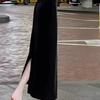 Черная бархатная юбка-миди с золотистым узором, с высокой талией и разрезом - Ретро зауженный карандаш для Осени/Зимы 2025