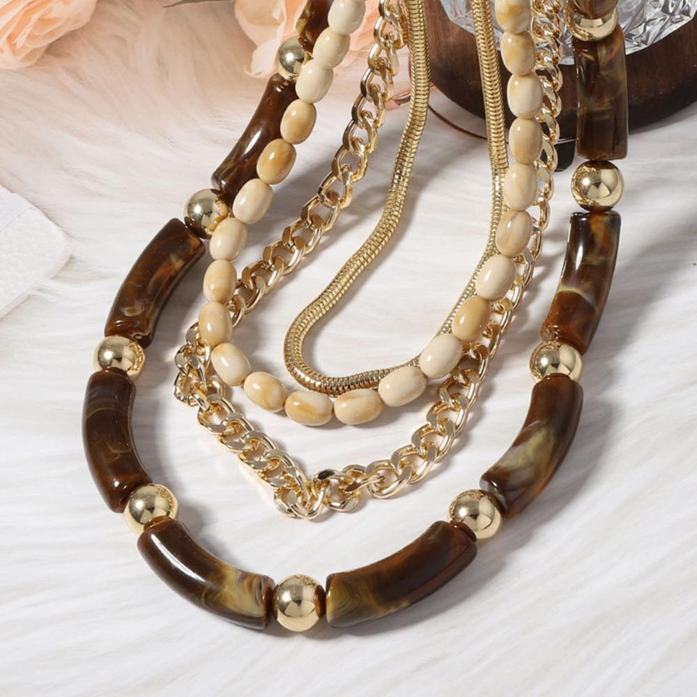 Dark Brown Bohemian Necklace Retro Bead Necklace Creative Multi Layer Necklace Party