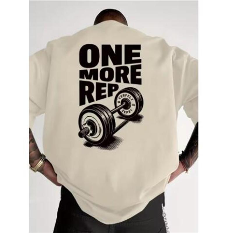 Unisex Vintage Funny Gym Workout T-Shirt, "One More Rep" Weightlifting Print, Casual Streetwear, Oversized Loose Short Sleeve Top