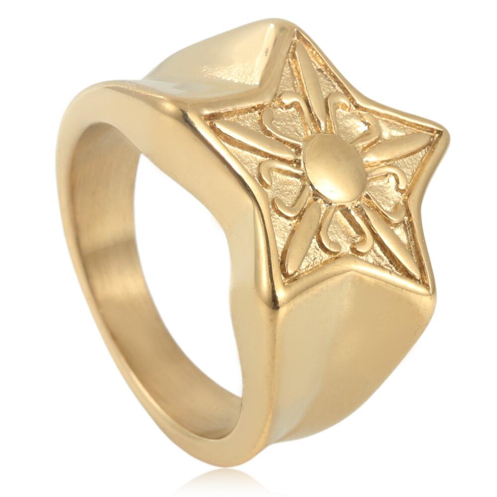 European and American Vintage Floral Embossed Pattern Titanium Steel Five-star Flower Ring Jewellery
