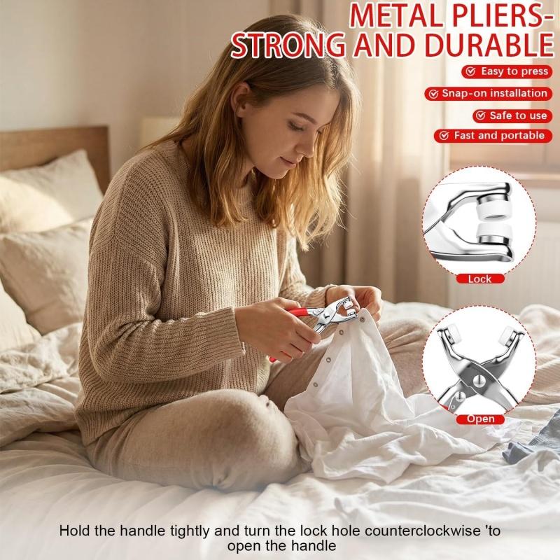 100Sets Metal Snap Button Kit, with Fastener Plier, New Snaps for Fabric, Snap Buttons for Sewing Fasteners, Suitable for DIY Crafts, Clothing, Sewing