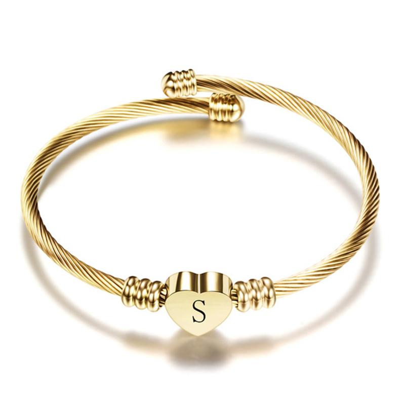Nextvance Girls Gold Color Stainless Steel Heart Bracelet Bangle with Letter Fashion Initial Alphabet Charms Bracelets for Women