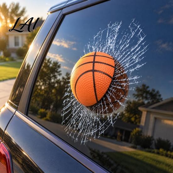 Decorative Sticker for Garage Doors 3D Tennis Ball Car Sticker Realistic Broken Glass Window Decal Removable Funny PVC Crack Pattern Adhesive