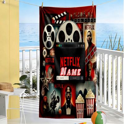 Netflix Movie Night Customizable Name Beach Towel Quick-Dry Soft Microfiber Perfect for Traveling Yoga Camping and Swimming