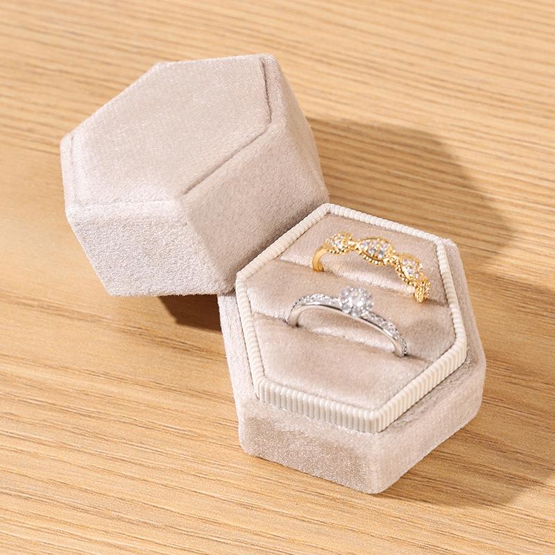 Personalized Velvet Hexagonal Jewelry Ring Box - Dustproof Gift Storage