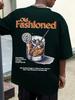 Summer Men's Retro Cocktail Print T-Shirt Cotton Breathable Oversized Loose Casual Trendy Crew Neck Short Sleeve