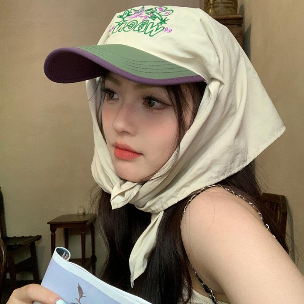 Korean Style Strappy Bandana Hat Sunscreen Letter Headscarf Hat Embroidery Baseball Cap  Vacation