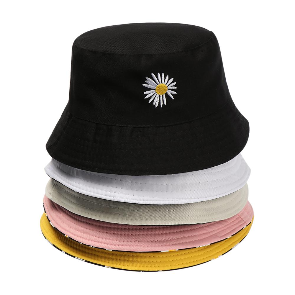 Women Men Casual Outdoor Sunscreen Sun Hat Double-Sided Bucket Hat Daisies Fisherman Cap Foldable