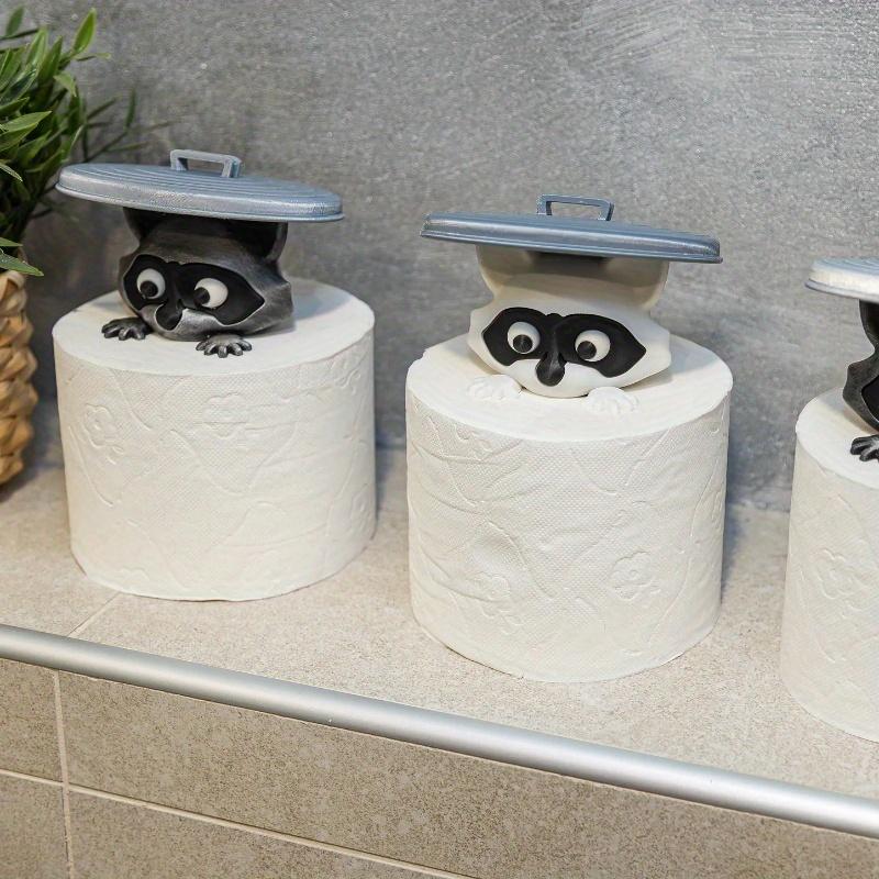 Cute Raccoon Toilet Paper Holder Playful Bathroom Decor With Trash Can Lid Cover Unique Gift Idea Funny Home Accessory