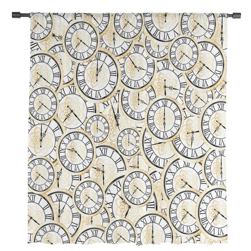 Clock Flower Tulle Curtains for Living Room Sheer Curtain for Bedroom Window Blinds Voile Curtains