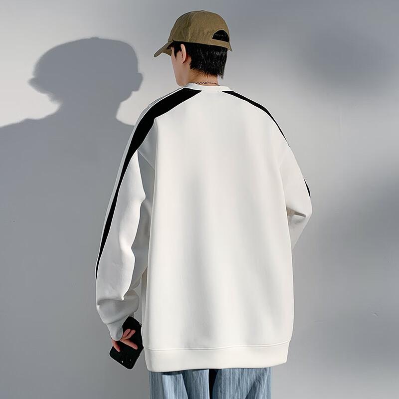 Dingfengbaoluo American-Style Sweatshirt for Men, Spring Vintage Long-Sleeve T-Shirt, Trendy Color-Block Patchwork, Loose Round Neck