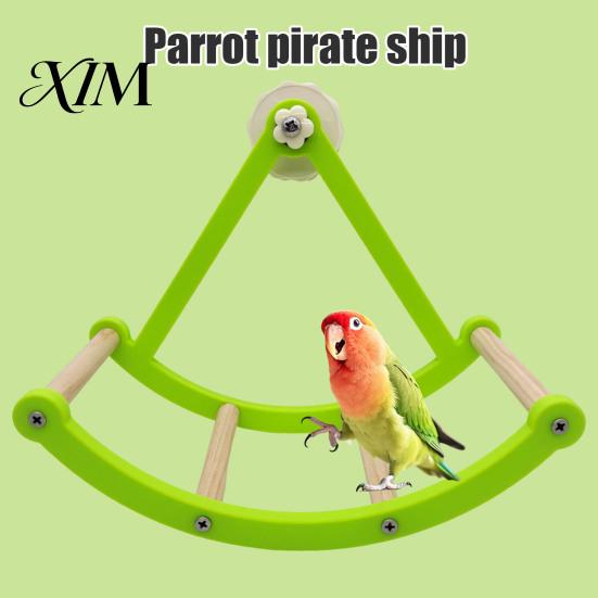 Cage Enrichment Supplies Parrot Pirate Ship Swing Toy, Climbing Ladders Perch Bird Resting Toy Interactive Rocking for Parakeets, Cockatiels, Conures,