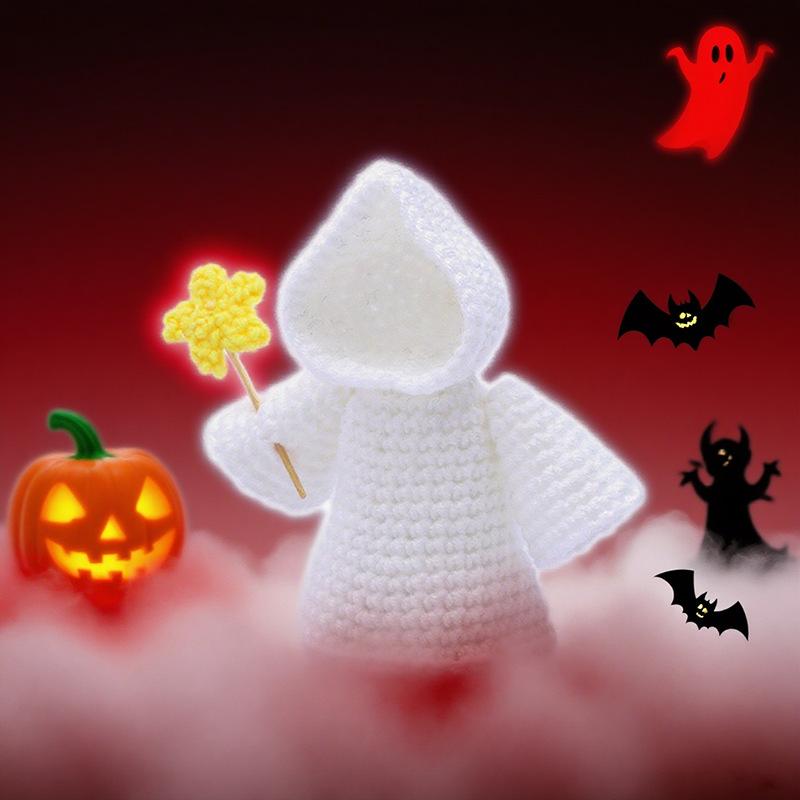Хэллоуинский вязаный крючком скелет ручной работы с позитивной открыткой Домашнее украшение на Хэллоуин Забавная вязаная кукла Череп Смерти Декор
