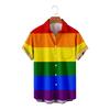 Men Summer Shirt Color Matching Bright Colors Turn-down Collar Single-breasted Short Sleeves Cooling Buttons Rainbow Color Plus Size Beach Shirt