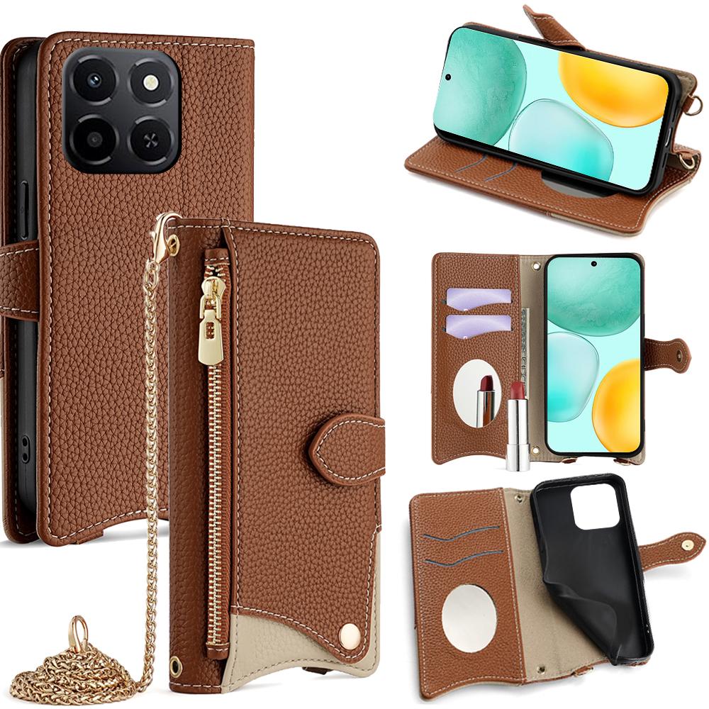 Кожаный чехол-кошелек-подставка для Honor X6c 4G, стиль «неправильный хвост», с цепочкой-ремнем