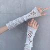 Women Lolita Jk Lace Fingerless Gloves Black Gothic Strapping Sunscreen Sleeve Clothing Accessories Elastic Mesh Punk Gloves