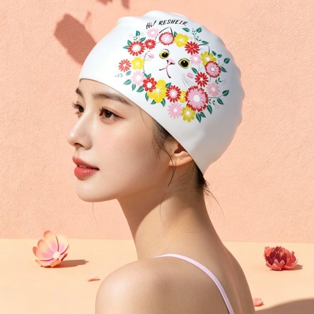 Ear Protection Swimming Caps Large Size Cartoon Cat Swim Caps Silicone Swim Caps Women Girls