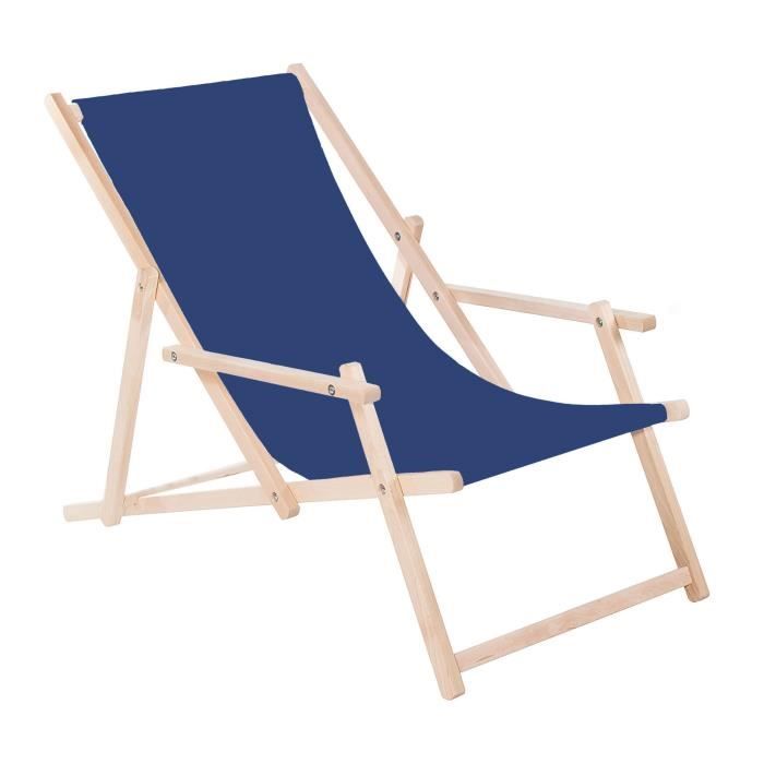 SPRINGOS® Transat de Jardin Chaise longue pliante en bois Avec accoudoirs