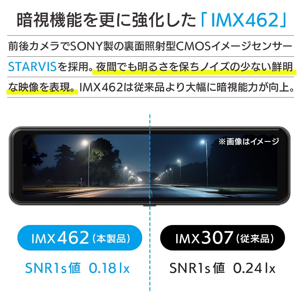 DreamMaker Parking Monitoring Cable Front and Rear Cameras 60fps STARVIS IMX462 Sensor Drive Recorder Digital Inner Mirror Mirror Type Inch 2 Cameras
