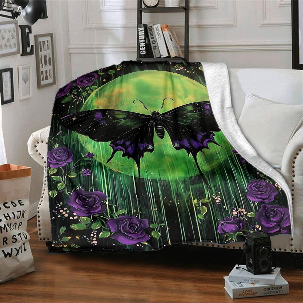 1pc Butterfly Moon Blanket, Lightweight Flannel Throw Blanket for Sofa, Bed, Travel, Camping, Living Room, Office, Couch105