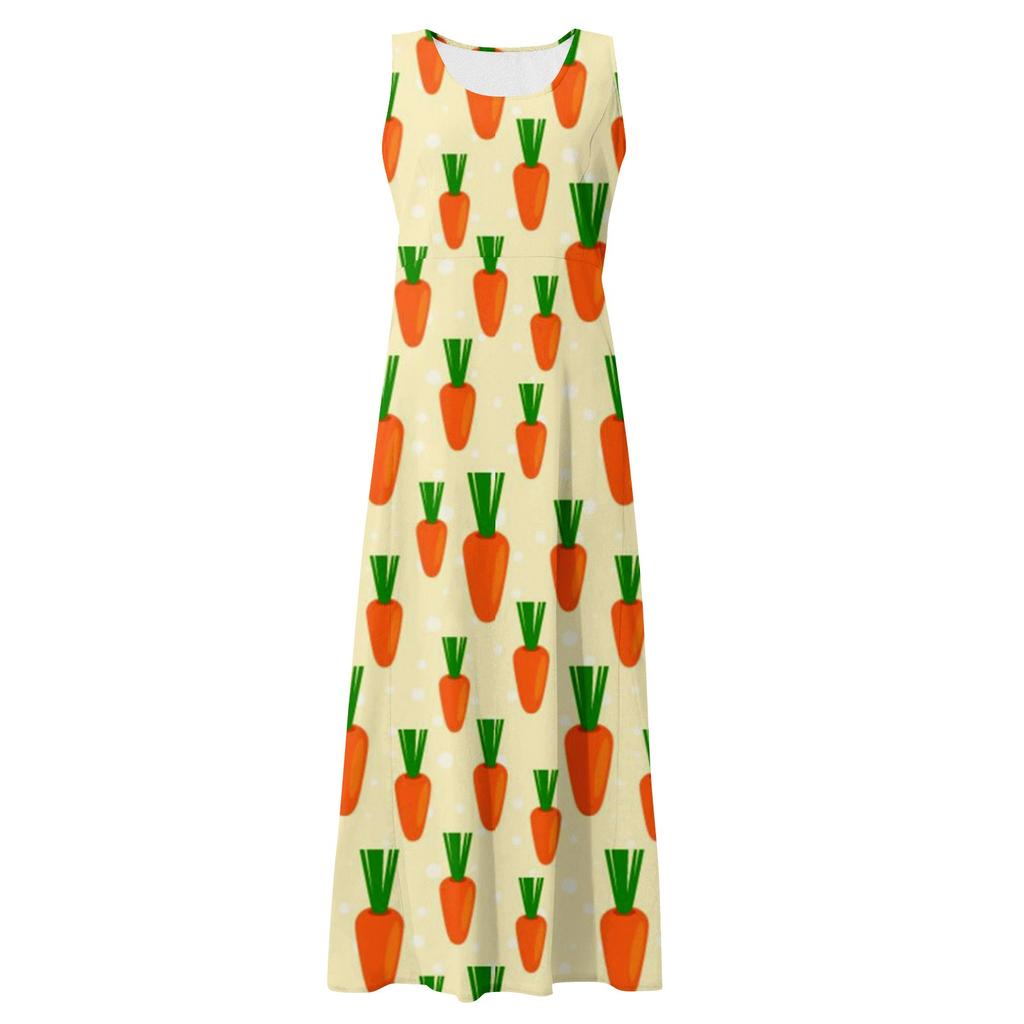 Women's Summer Casual Fashion Easter Printed Sleeveless Round Neck Pocket Dress