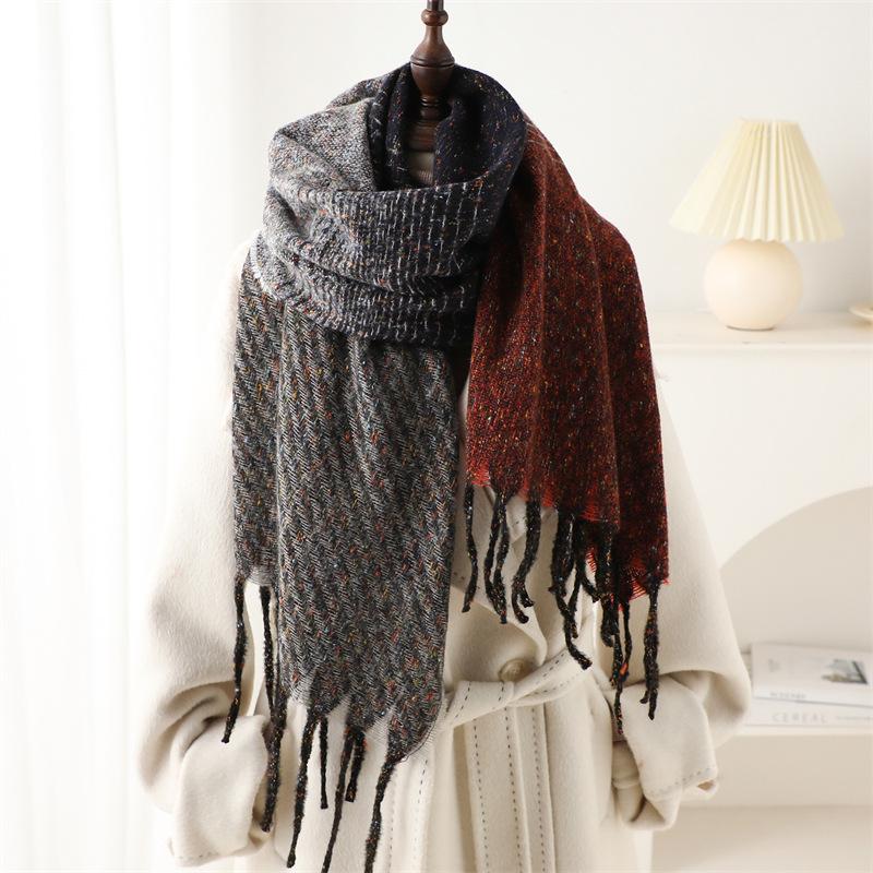 Color Matching Geometric Striped Scarf Gradual Change Color Imitation Cashmere Winter Scarf Men And Women Warm Shawl Tassel Versatile New