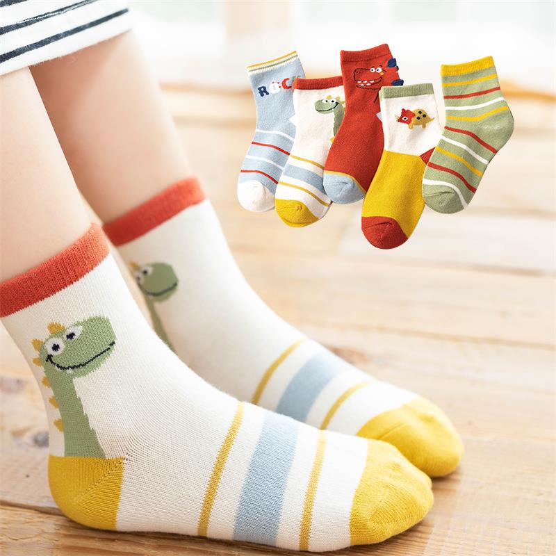 5 Pair Children's Socks Spring Autumn Boys Girls Cartoons Cute Middle Tube Socks