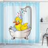Duck Shower Curtain Cartoon Character Taking A Bath Colorful Drops Backdrop Dots,Cloth Fabric Bathroom Curtains with Hooks