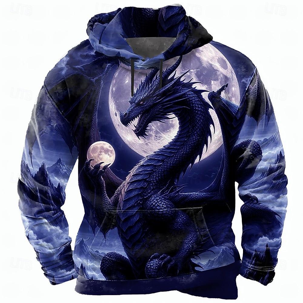 Men's Dragon 3D Hoodie Sweatshirt Cool Party Long Sleeve Crew Neck Club Streetwear