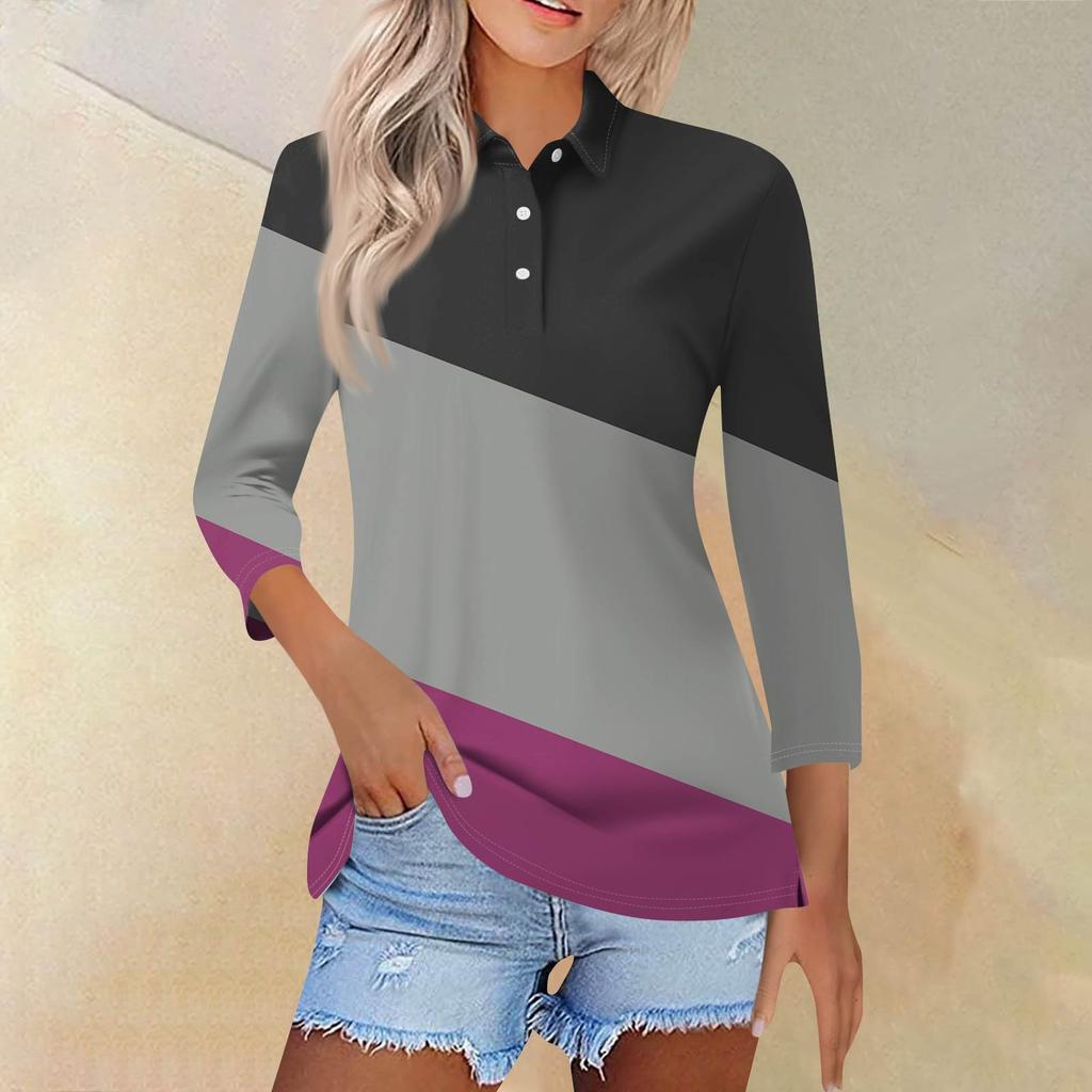 Женская модная повседневная рубашка с короткими рукавами 3/4 с лацканами и принтом, женские топы на пуговицах