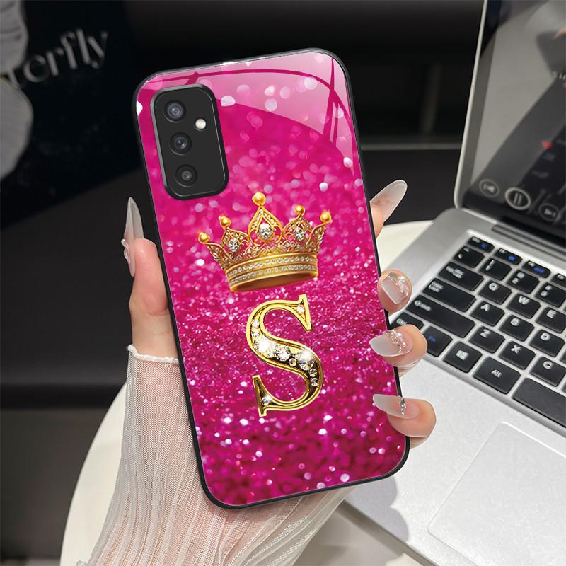 Чехол для Samsung M52 5G Galaxy M14 SM-M526B SM-M146B Чехол для телефона Ударопрочный Модный Инициал Задняя крышка из закаленного стекла