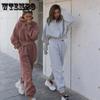 Tracksuits Women's Warm Hoodies and Pants Set Solid Color Loose Sportwear Set Autumn Winter Suits Casual Two Piece Set