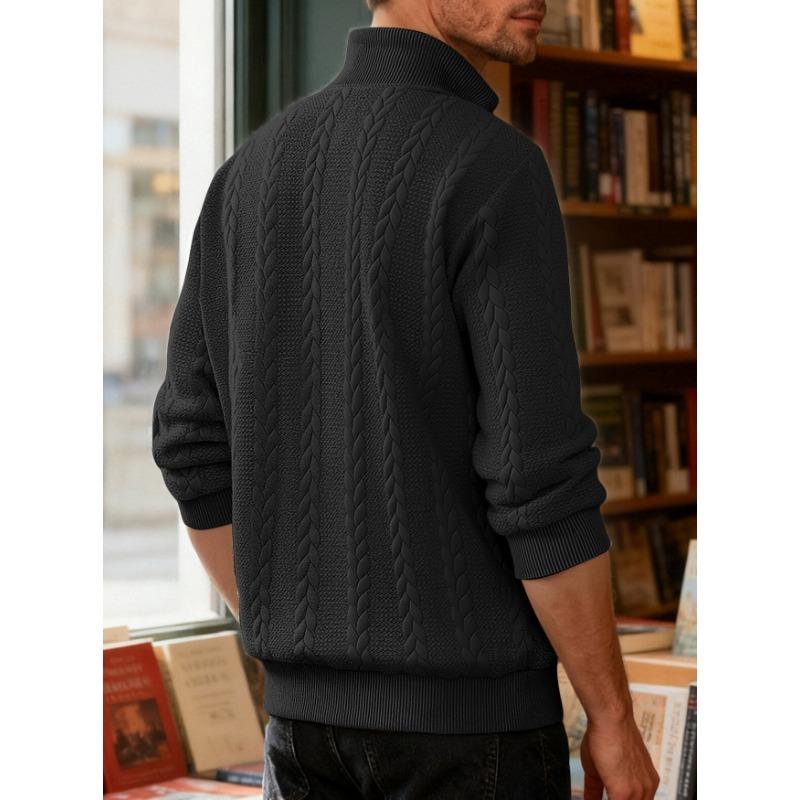 Men S Casual Vintage Half Zip Knit Sweater Loose Fit Long Sleeve Pullover