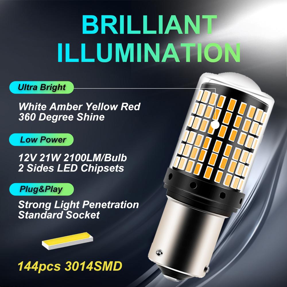 2 шт. 1156 BA15S P21W BAU15S PY21W T20 7440 W21W 3157 1157 P21/5W W21/5W светодиодные лампы 144 SMD светодиодные лампы CanBus для указателей поворота