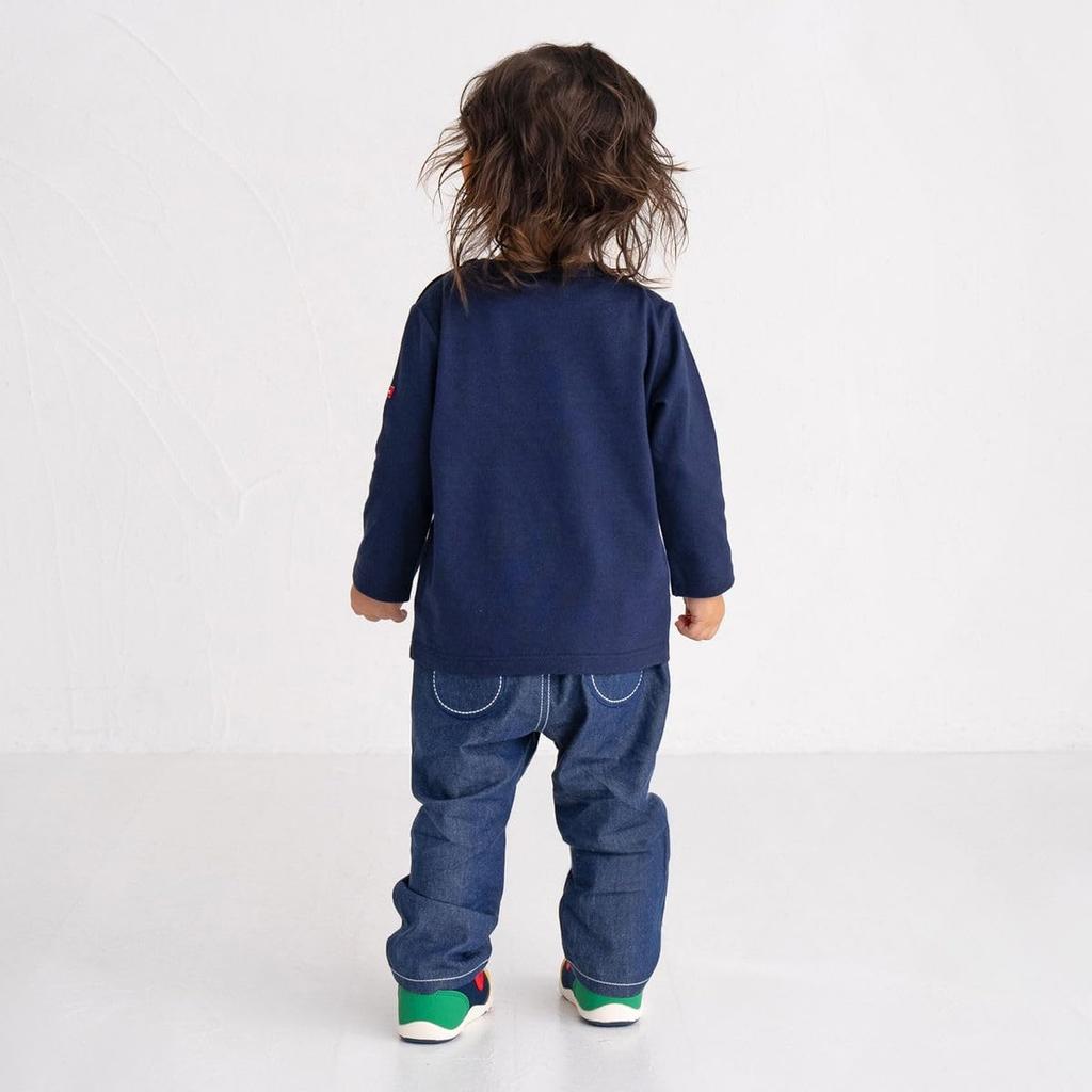 MIKI HOUSE HOT BISCUITS Long Sleeve T-Shirt, Boys and Girls, Navy Blue, 90cm, 70-5209-683