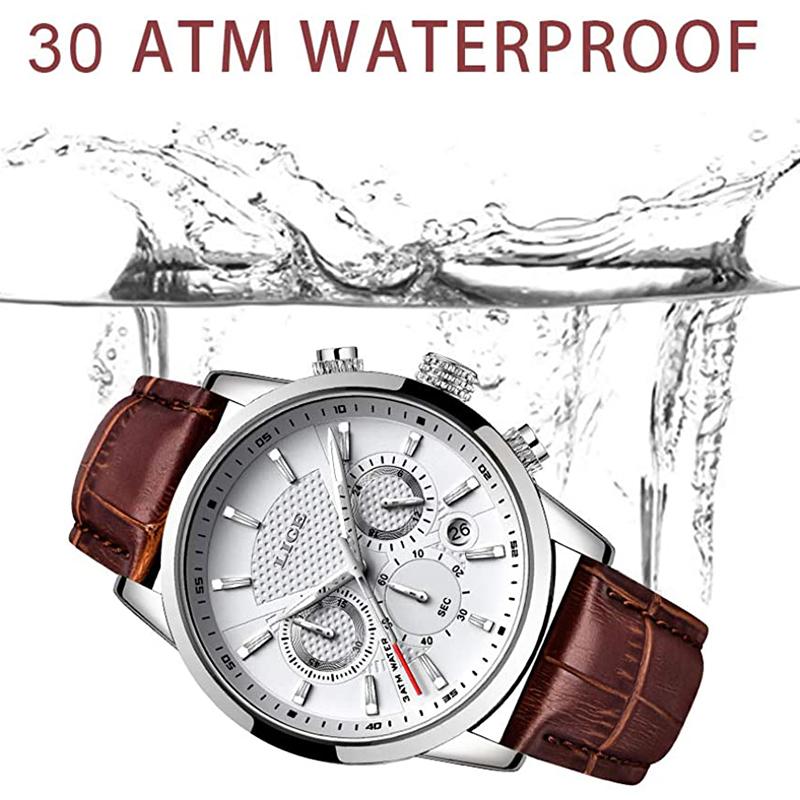 LIGE Casual Watch Men Fashion Sport Quartz Clock Mens Watches Top Brand Leather Military Waterproof Date Watch Relogio Masculino