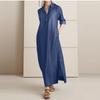 Women's Fashion Denim Dress New Shirt Collar Denim Button Long Skirt