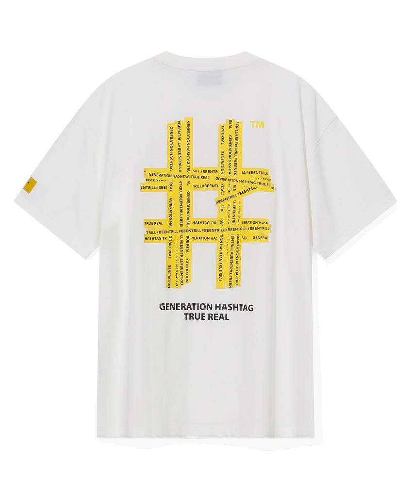 BEENTRILL Худи с принтом Taping Hashtag Oversized с коротким рукавом (Белый с оттенком)
