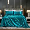 Summer Luxury Satin Silk-like Bed Sheet Set (Flat Sheet + Fitted Sheet + Pillowcase) Solid Color Mattress Cover Twin Full Queen