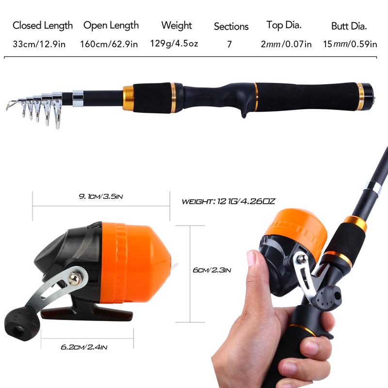 Телескопическая удочка со спиннинговыми катушками, комплект лески, портативный для детей, ловля окуня и карпа