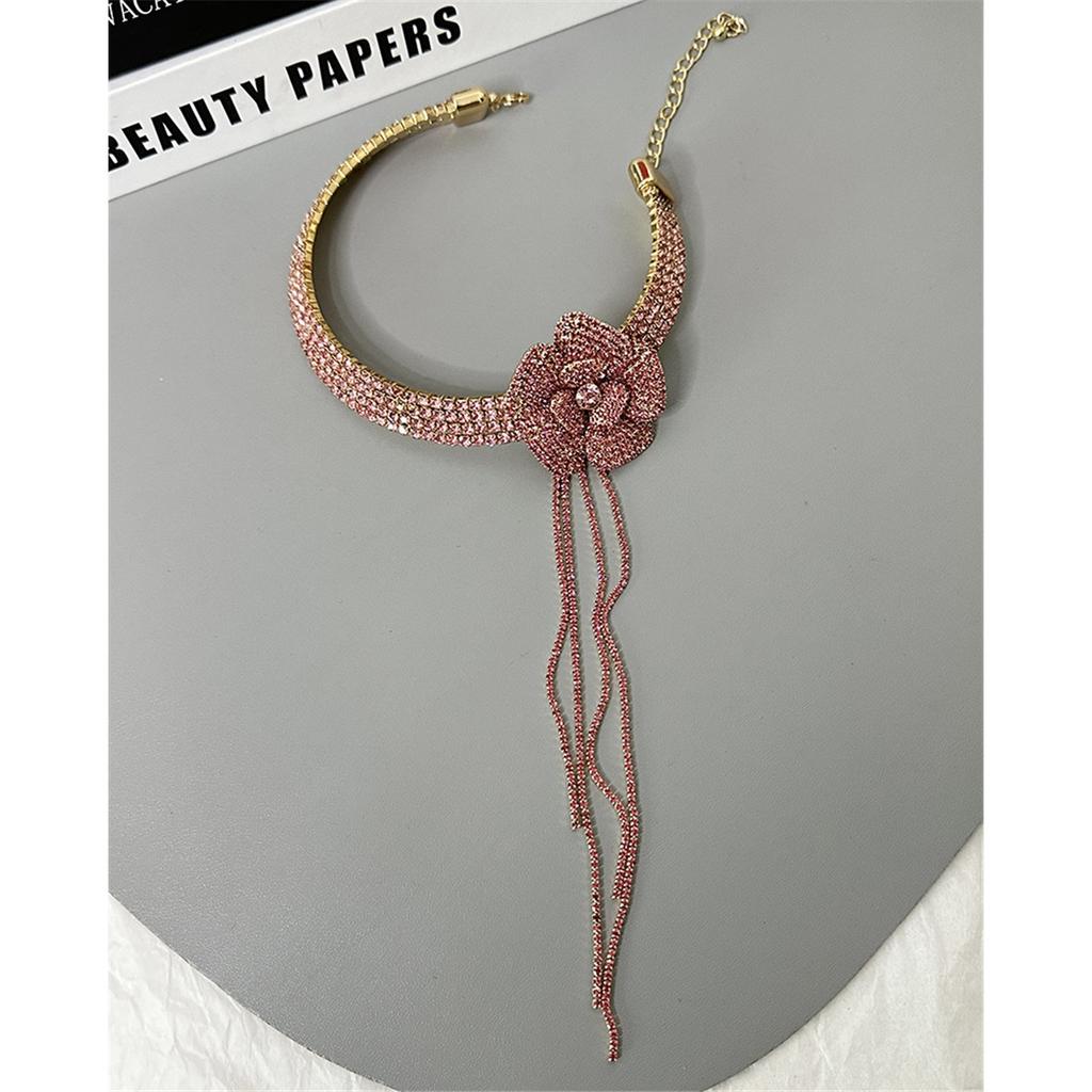 Tooxika Full Diamonds Multi-layer Flash Diamond Flowers Tassel Collar Light Luxury Bridal Wedding Dinner Necklace Women