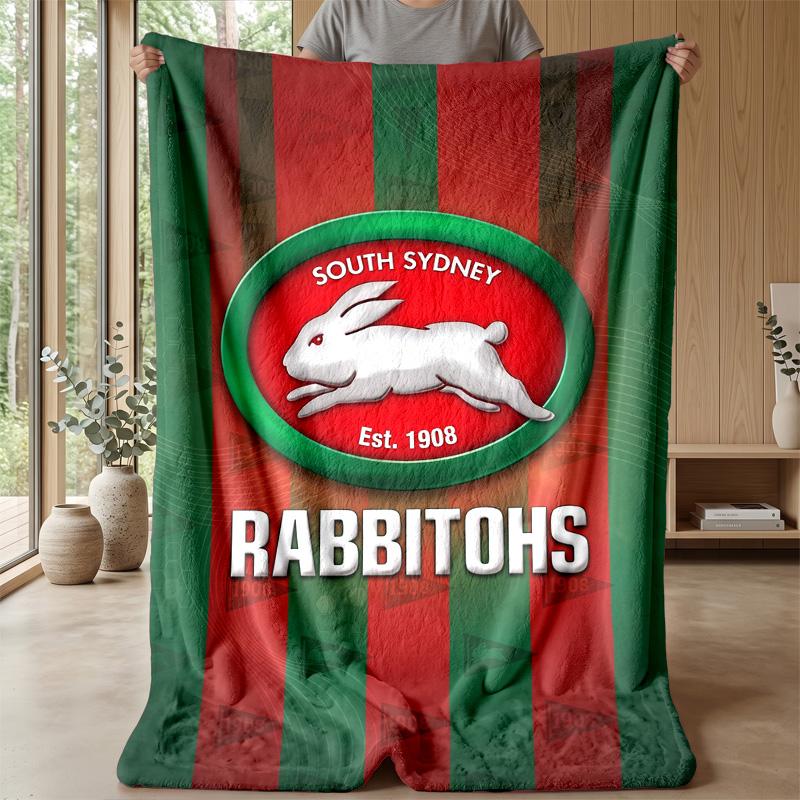 South Sydney Rabbitohs Flannel Fleece Blanket Cozy Warm Throw Blanket For Couch Bed Travel All Season Use