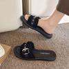 Internet Celebrity Cool Slippers Women's Summer Wear 2025 New Super Fire Belt Buckle One Word Flat Bottom Non-slip Beach Shoes