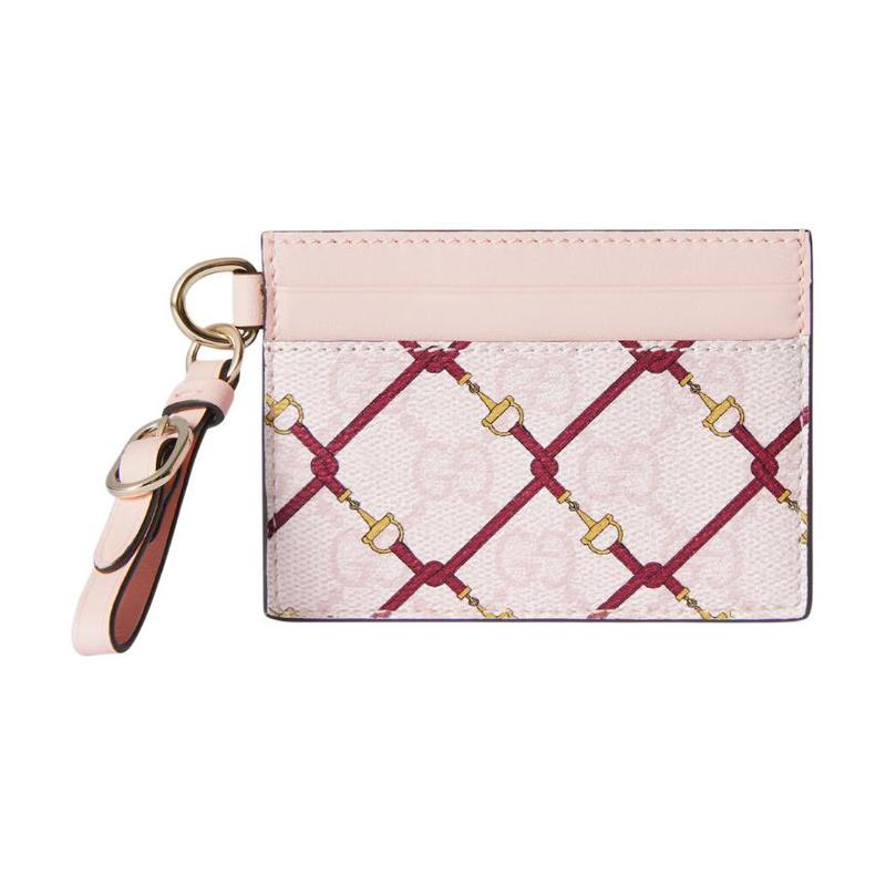 Gucci Коллекция к Китайскому Новому году Кожаная отделка с принтом Horsebit Карман для карт из покрытой ткани Женский Розовый