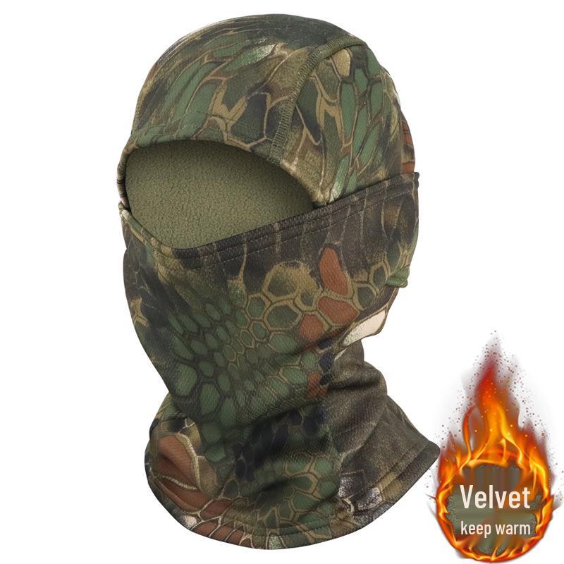 Velvet Camouflage Tactical Balaclava: Windproof, One-Piece Ski Face Mask & Helmet Liner for Autumn/Winter Cycling.