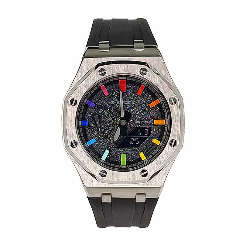 Casio Мужские часы с ЖК-дисплеем и аналоговой индикацией, серия 44 мм, черные, GA-2100-1A1(Watch3--)